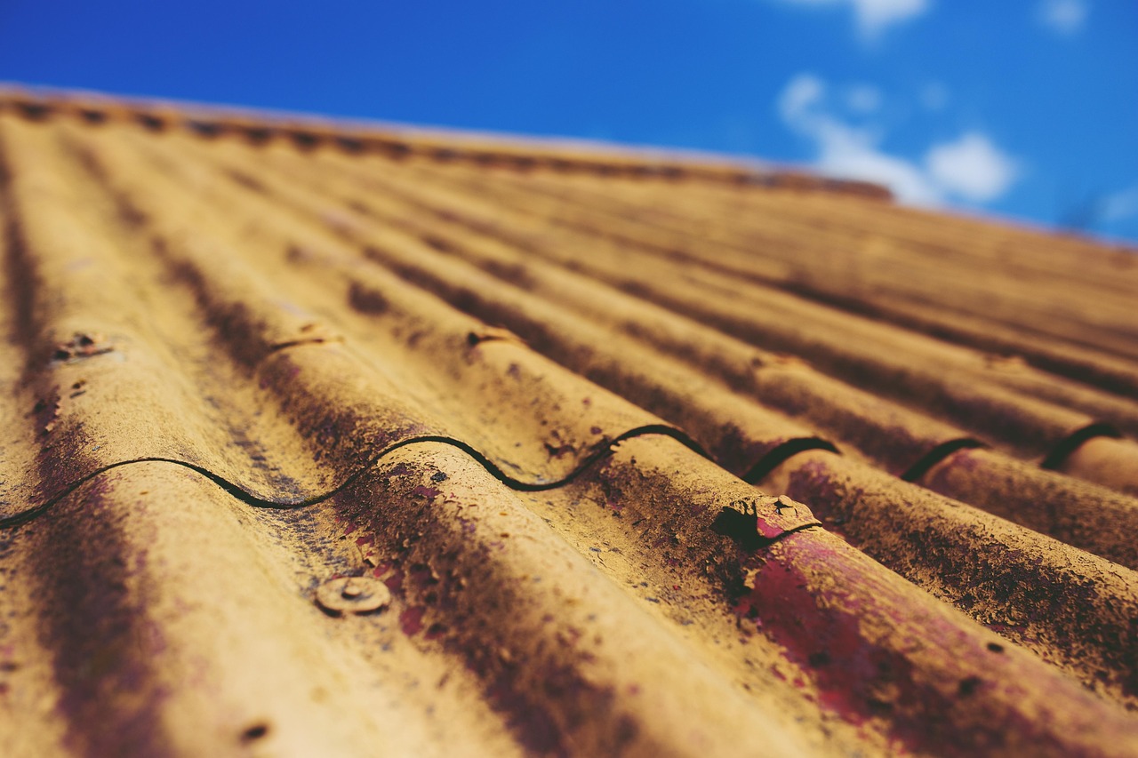 asbestic tile, roof, old, vintage, nature, paint, sky, yellow